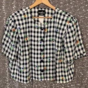 Vintage Positive Attitude Plaid Floral Button Up Blouse Cottagecore Women's 18